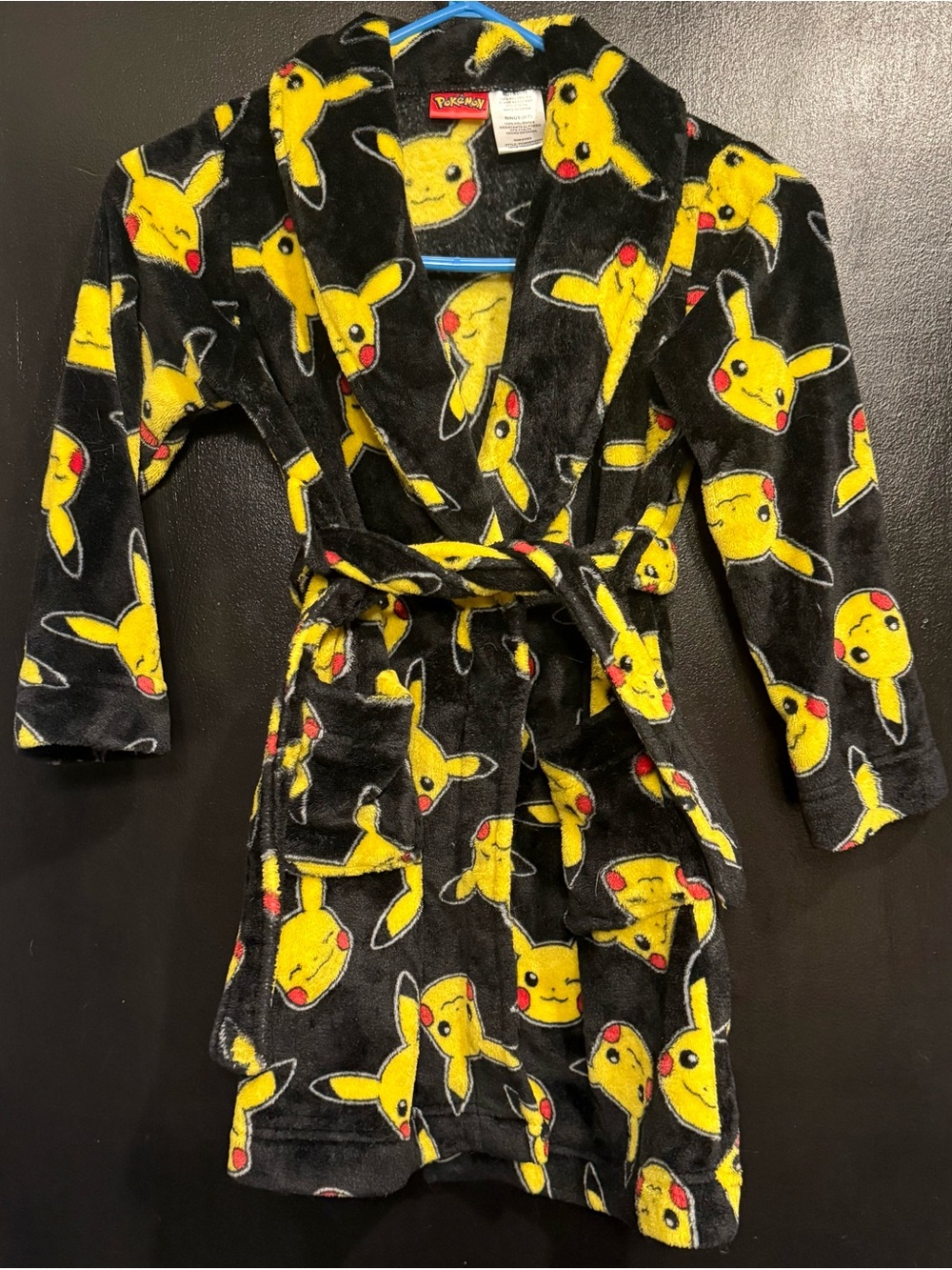 Pokemon Pikachu Black and Yellow Plush Kids Robe size 6/7